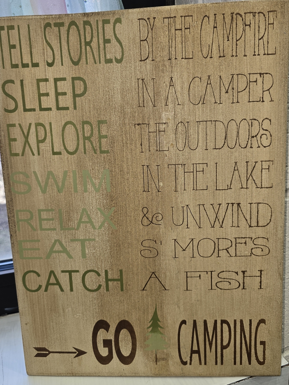 Rustic Camping Wood Wall Sign - "Tell Stories, Sleep, Explore" Cabin Decor
